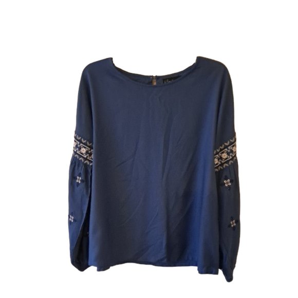B Boutique Blue Viscose Crewneck Long Sleeve Blouse Top with a back button - S - Picture 1 of 11